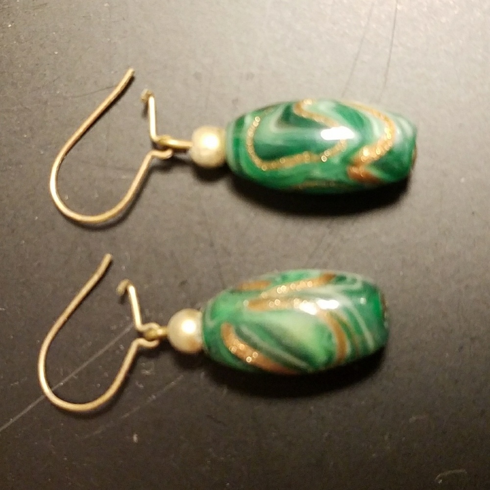 Vintage costume jewelry green and gold earrings